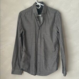 Hugo Boss Slim Fit Grey Button Casual Dress Shirt Men's M Swiss dot